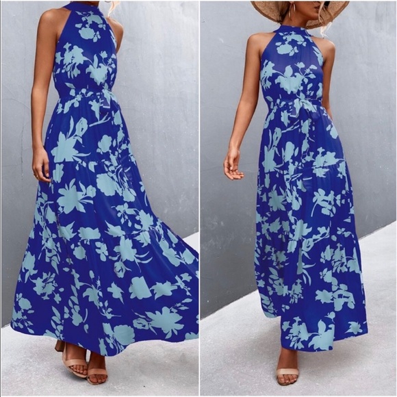 Dresses & Skirts - Boho Floral Print Halter Maxi Dress